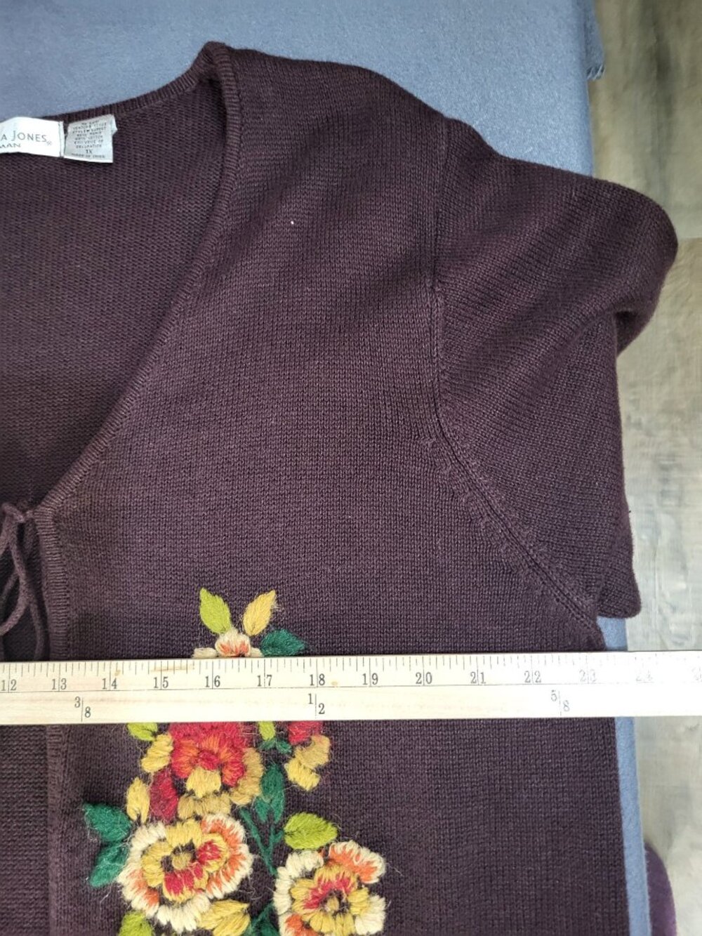 VTG Women's 1X Cardigan Sweater Brown Floral Boho Hippie Cottage Core Fairy - Picture 7 of 12